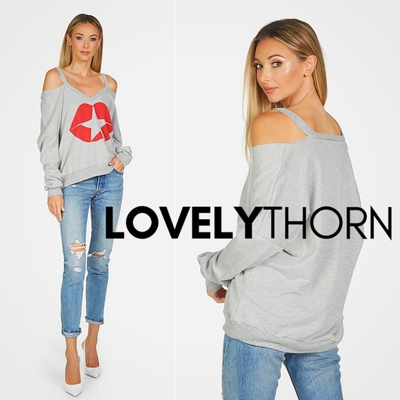 LAUREN MOSHI // ltd ed patricia star kiss cold shoulder cut-out soft pullover - Picture 1 of 9